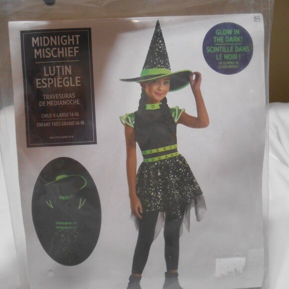 NEW GIRLS SZ XL 14-16 MIDNIGHT MISCHIEF WITCH HALLOWEEN COSTUME GLOW IN THE DARK - Picture 8 of 9